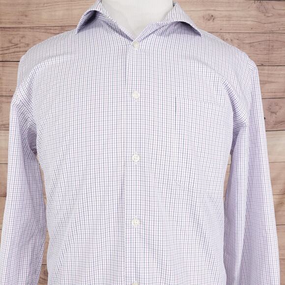 Joseph Abboud Shirt Mens 17 34/35 Purple Check Non-Iron Slim Fit Long Sleeve - Picture 1 of 7